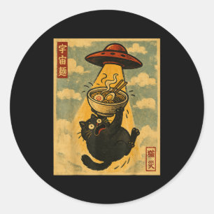 Sticker Rond Chat Ramen Drôle Anime Japonais Ovni Hommes Femmes