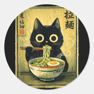 Sticker Rond Chat ramen kawaii vintage japonais drôle rétro ani