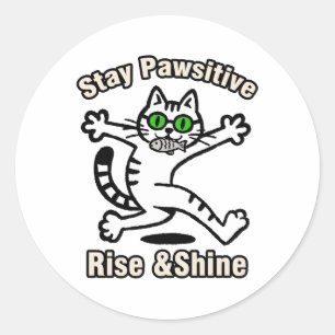 Sticker Rond Chat Restez Positif