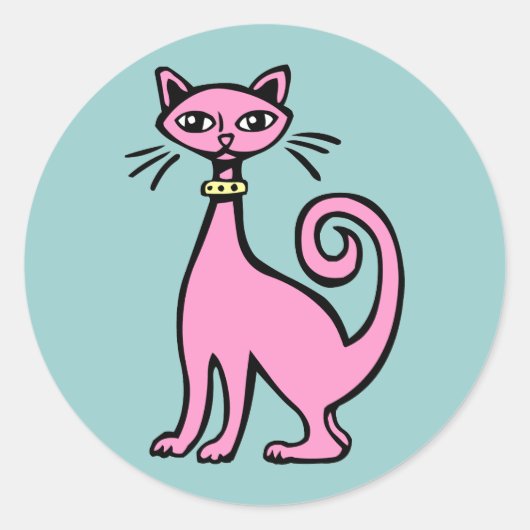 Sticker Rond Chat rétro - Customisé (Devant)