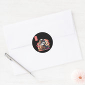 Sticker Rond Chat rétro Kawaii Samurai avec cerisier en fleurs (Enveloppe)