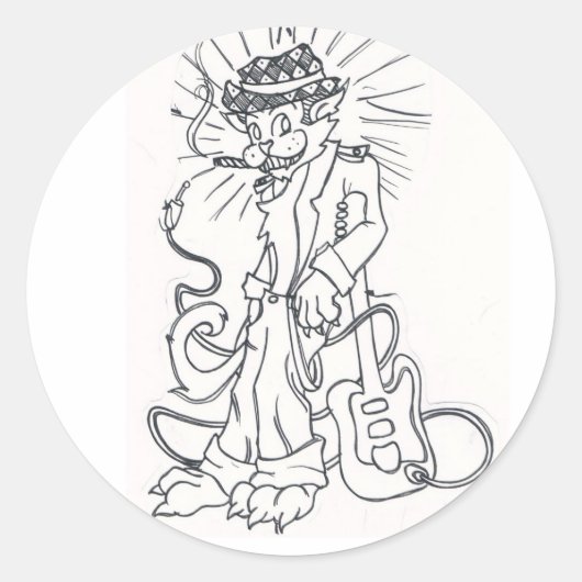 Sticker Rond Chat Rockabilly (Devant)