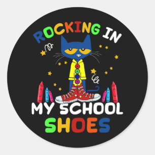 Sticker Rond Chat Rocking Dans Mon École Chaussures Retour À L'