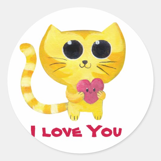 Sticker Rond Chat romantique mignon avec coeur (Devant)