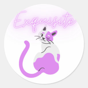 Sticker Rond Chat rose néon magnifique