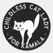 Sticker Rond Chat sans enfant dame pour kamala drôle chat noir (Devant)