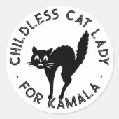 Sticker Rond Chat sans enfant dame pour kamala drôle chat noir (Devant)