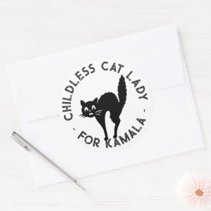 Sticker Rond Chat sans enfant dame pour kamala drôle chat noir