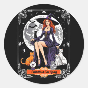 Sticker Rond Chat sans enfants Lady Halloween sorcière Chats de