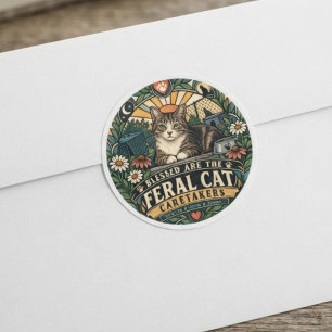 Sticker Rond Chat Sauvage Rétro Crème de Compassion