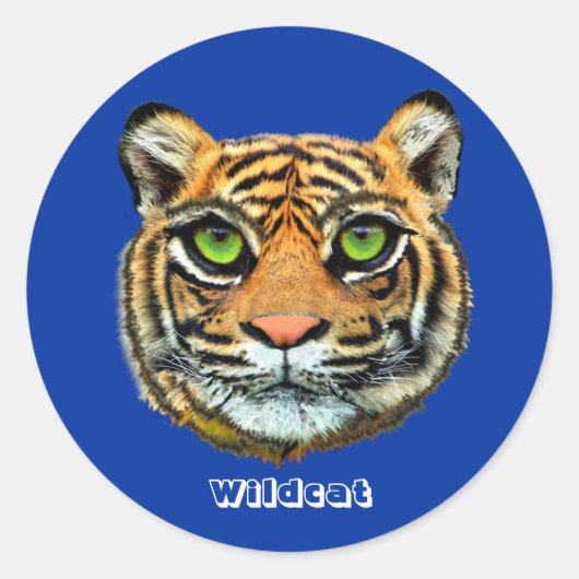 Sticker Rond Chat sauvage sur fond bleu (Devant)
