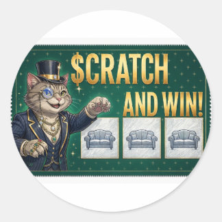 Sticker Rond Chat Scratch and Win — Chat de ticket de loterie d