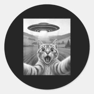 Sticker Rond Chat selfie avec un OVNI alien Cadeaux drôles de c