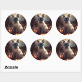 Sticker Rond Chat Siamais Halloween Avec Peur Citrouille (Feuille)