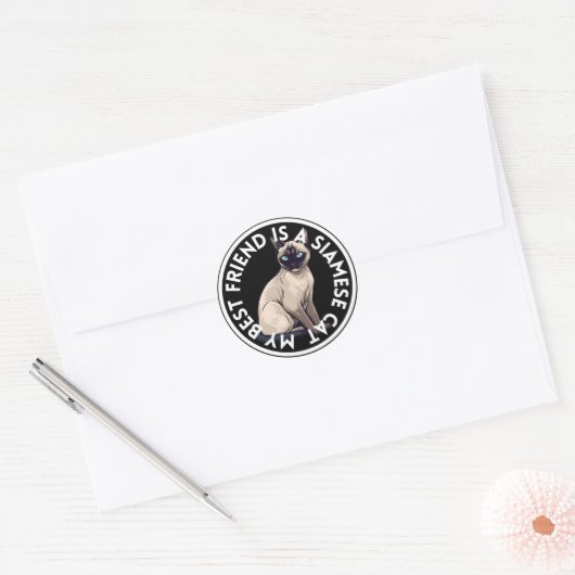 Sticker Rond Chat Siamese meilleur ami (Enveloppe)
