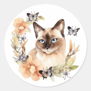 Sticker Rond Chat siamois aquarelle