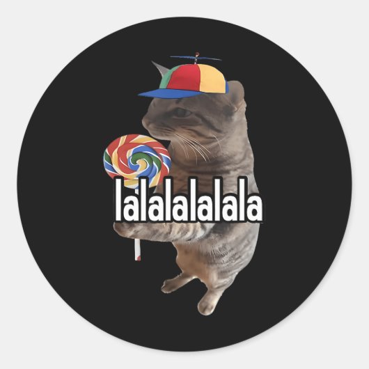 Sticker Rond Chat Silly Avec Mème Lollipop (Devant)