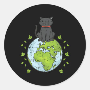 Sticker Rond Chat Sitting Planet Jour des terres De l'environne