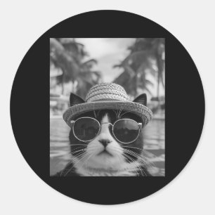 Sticker Rond Chat smoking drôle en vacances d'été