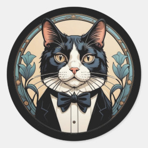 Sticker Rond Chat smoking élégant