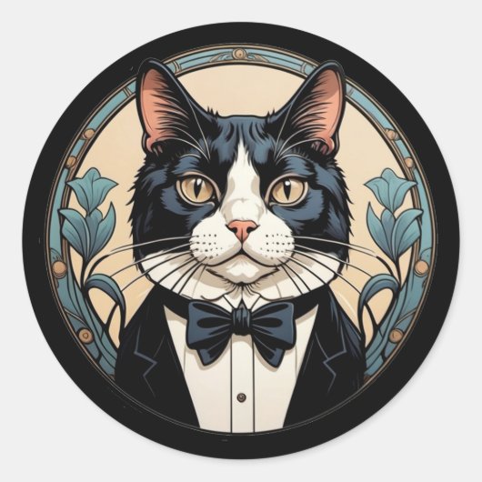 Sticker Rond Chat smoking élégant (Devant)
