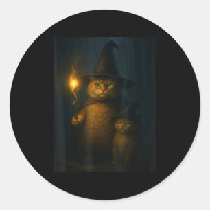 Sticker Rond Chat sorcier drôle et bizarre pour Halloween Meme