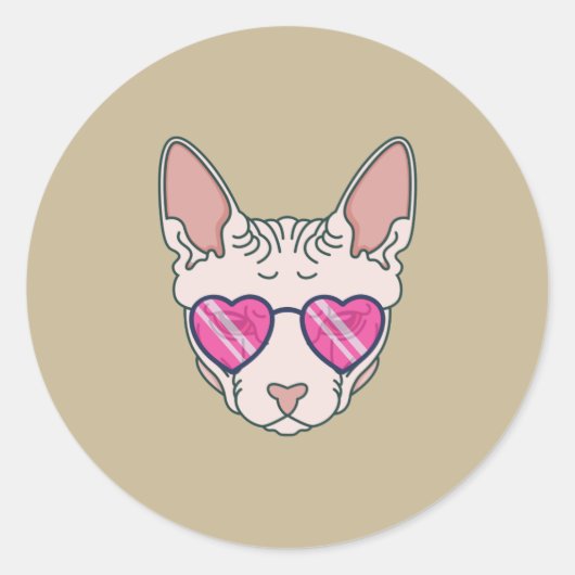 Sticker Rond Chat Sphinx Lunettes de soleil rose (Devant)