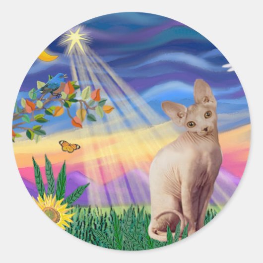 Sticker Rond Chat Sphynx 1 - Crépuscule (Devant)