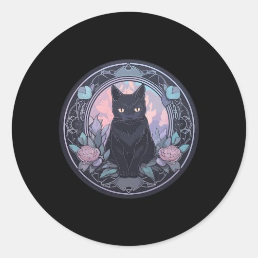 Sticker Rond Chat spirituel de lune cuisine Chat noir Pastel (Devant)