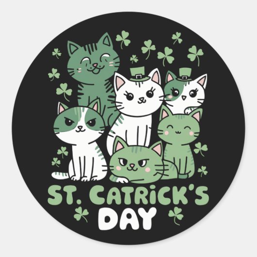 Sticker Rond Chat St Patrick's Day Drôle Catrick's Day (Devant)