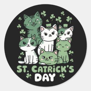 Sticker Rond Chat St Patrick's Day Drôle Catrick's Day