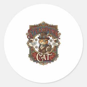 Sticker Rond Chat Steampunk Steampunk Chat Vintage