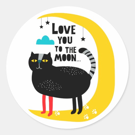 Sticker Rond Chat sur la lune (Devant)