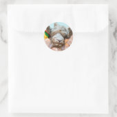 Sticker Rond Chat sur la plage et ciel bleu (Sac)