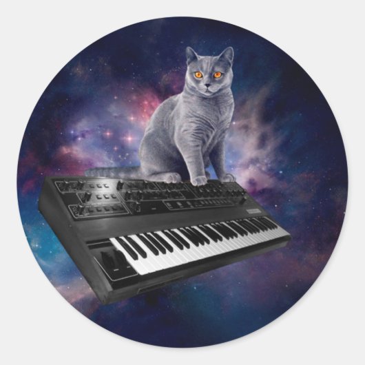 Sticker Rond Chat sur synthétiseur dans l'espace (Devant)