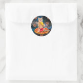 Sticker Rond Chat sur une pizza mangeant de la glace lolly (Sac)