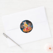 Sticker Rond Chat sur une pizza mangeant de la glace lolly (Enveloppe)