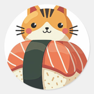 Sticker Rond Chat Sushi