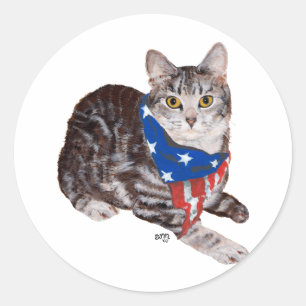 Sticker Rond Chat tabby américain patriotique