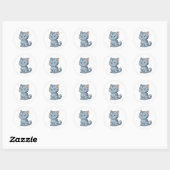 Sticker Rond Chat tabby gris grincheux (Feuille)