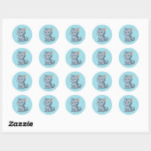 Sticker Rond Chat tabby gris grincheux sur fond bleu (Feuille)