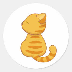 Sticker Rond Chat Tabby Orange Cute