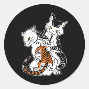 Sticker Rond Chat Tattoo Lover Monmon Japonais tatouage main