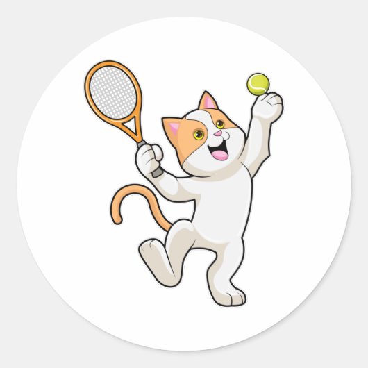 Sticker Rond Chat Tennis avec raquette de tennis (Devant)