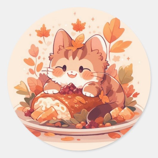 Sticker Rond Chat Thanksgiving (Devant)