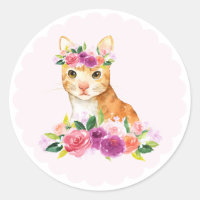 Chat tigré d'aquarelle avec l'autocollant floral
