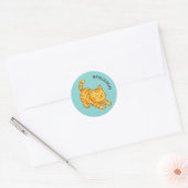 Sticker Rond Chat Tigre Orange Étiré Nom Personnalisé (Enveloppe)