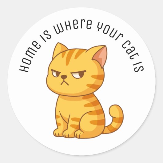 Sticker Rond Chat tigré orange grincheux Texte personnalisé (Devant)