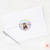 Sticker Rond Chat tigré tabby ange dans les nuages (Enveloppe)