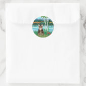 Sticker Rond Chat tigré tabby - Bouleaux (Sac)